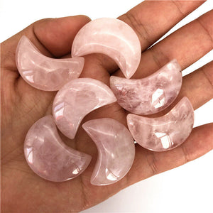 Natural Pink Quartz Moon Shaped Healing Polished Stones