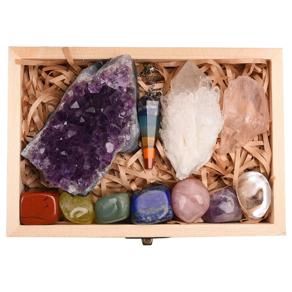Natural Healing Stones with Wooden Box