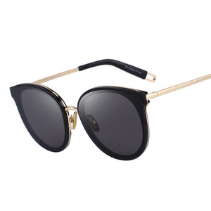 Women's Gold and Black Cat Eye Shaped Sunglasses