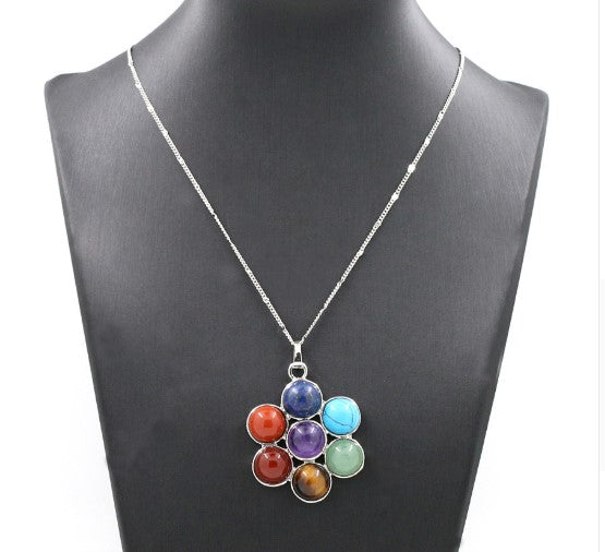 7 Chakra Flower Natural Stones Necklace