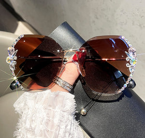 Vintage Rimless Rhinestone Sunglasses for Women