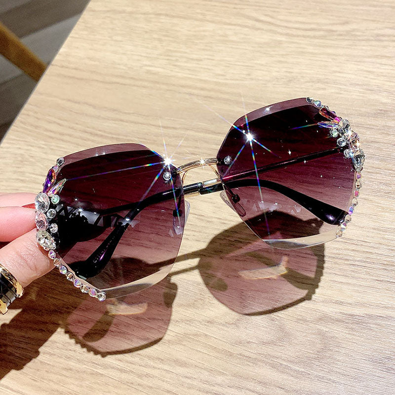 Vintage Rimless Rhinestone Sunglasses for Women